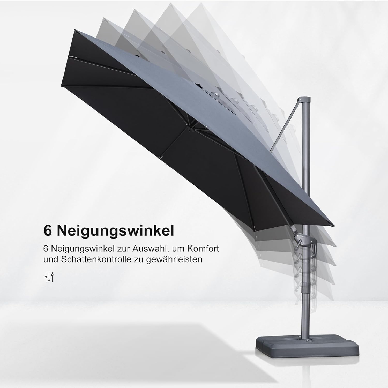 PURPLE LEAF Ampelschirm 300 x 300 cm Sonnenschirm aus Acrylimitat, Gartenschirm mit Kurbel, Gestell Aluminium, 360° Rotation, Wasserabweisend, Sonnenschutz UV50+, Graphitgrau