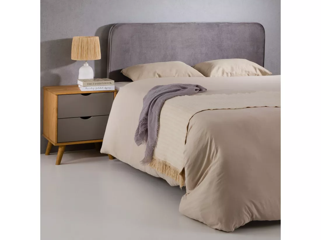 Tête de lit PILOV 140, En tissu rembourré, Fixation murale Design arrondi moderne, Pour lit 140 cm ou moins, Gris
