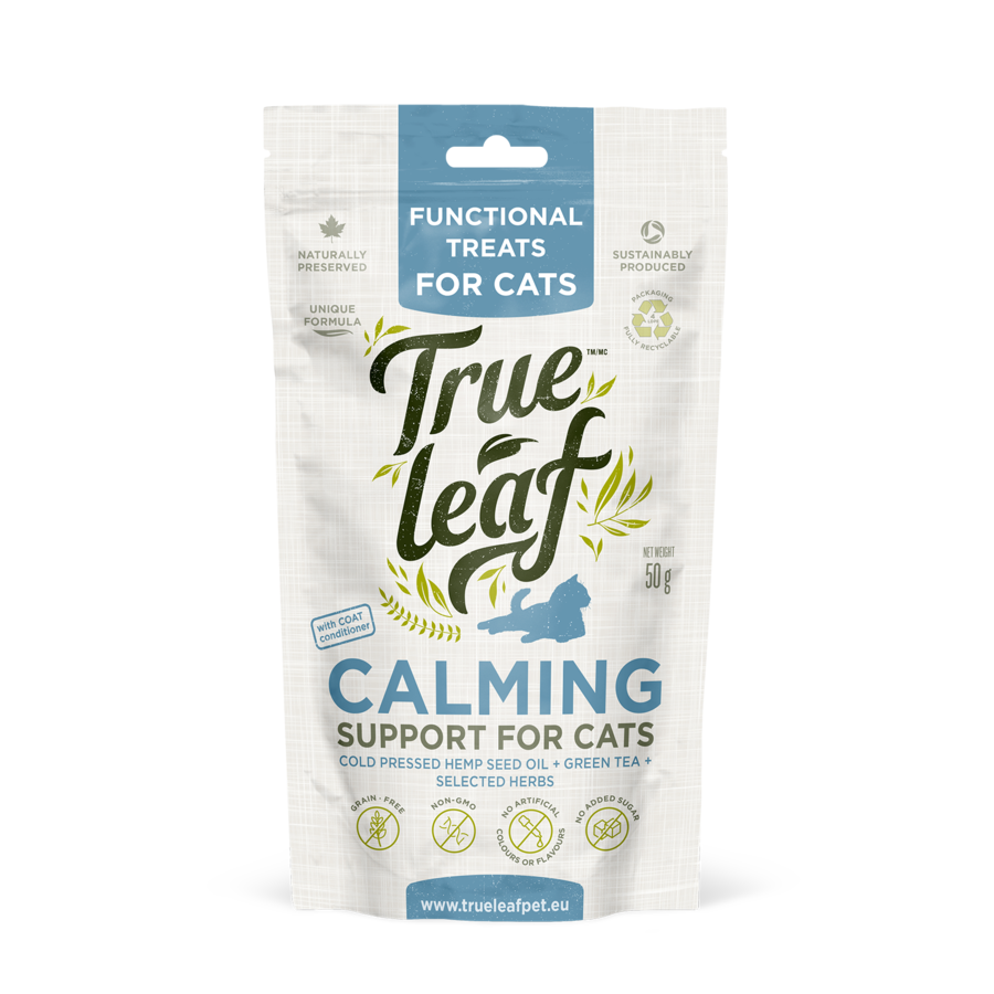 Petisco calmante de cânhamo para gatos, sabor frango.