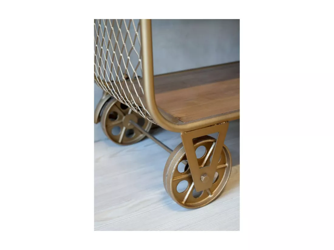 Wagon chariot desserte en métal laiton et bois marron 35 x 114 x 99 cm
