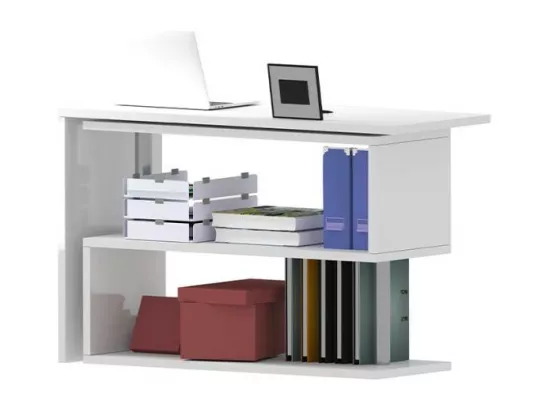 Bureau d'angle 120x50 pivotant 2 étagères multifonctionelle JJOGG
