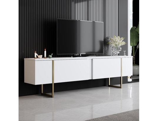 CONCEPT1 - Meuble TV Luxe - Blanc, Or 180 x 30 x 50