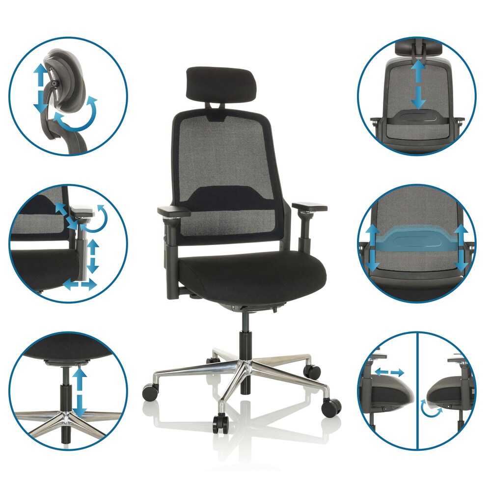Profi Bürostuhl TERARO AX Stoff/Netzstoff mit Armlehnen (höhenverstellbar) hjh OFFICE