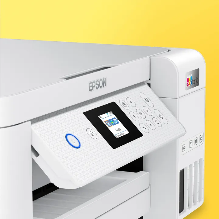 Epson EcoTank ET-2856 - Multifunktionsprinter - farve - blækprinter - kan genopfyldes - A4 (medie) - op til 10.5 spm (udskriver) - 100 ark - Wi-Fi, USB - hvid