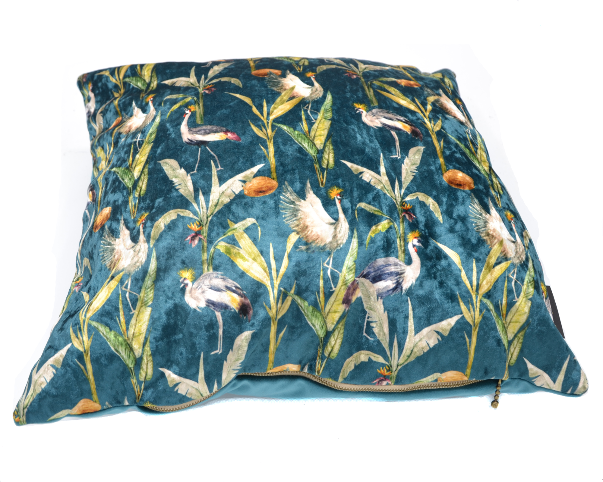 Kussen velvet kraanvogel petrol 45 x 45