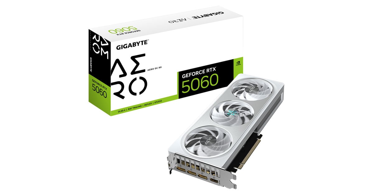 GIGABYTEGeForce RTX 5060 AERO OC 8G grafische kaart  (3x DisplayPort, 1x HDMI, DLSS 4)
