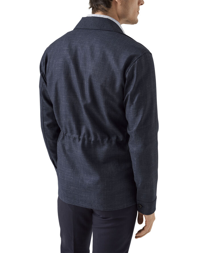 ETON Navy Blue Wool Linen Drawstring Overshirt Blå