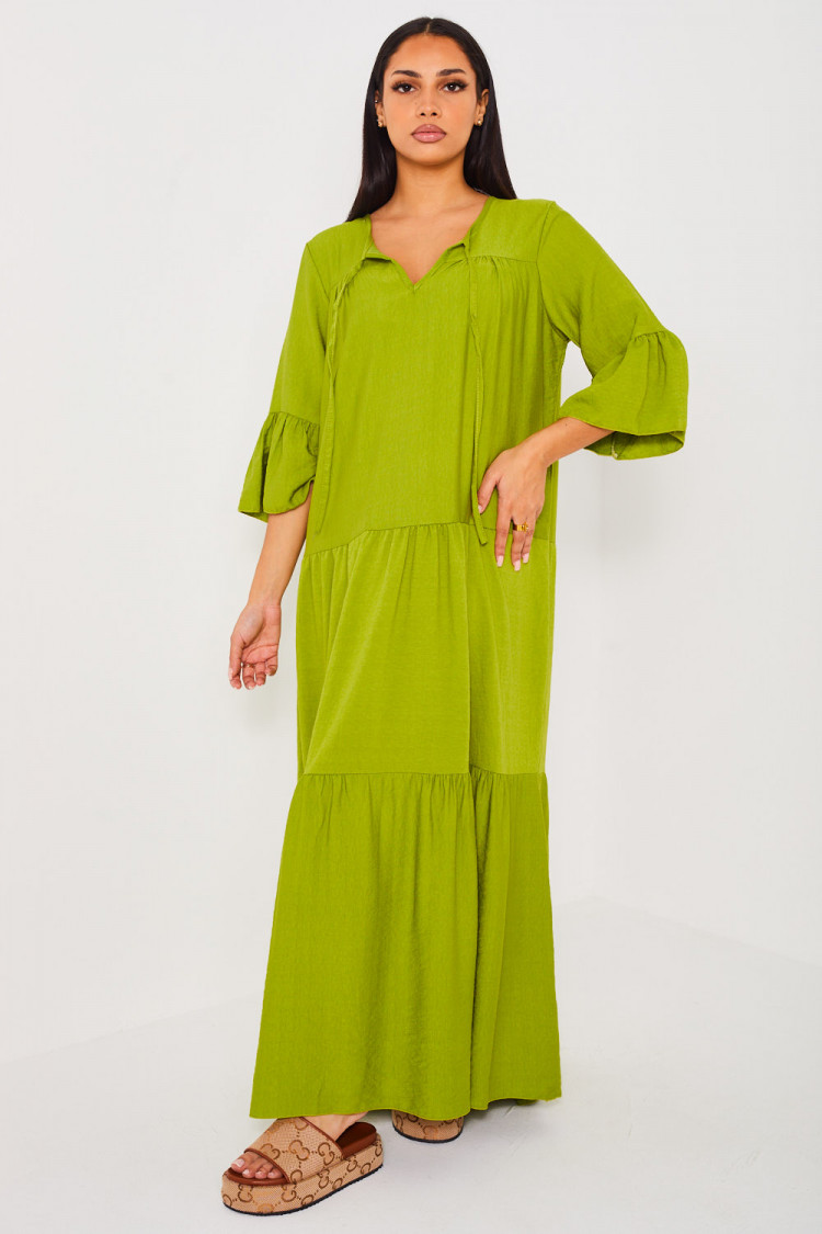 Robe longue évasée verte