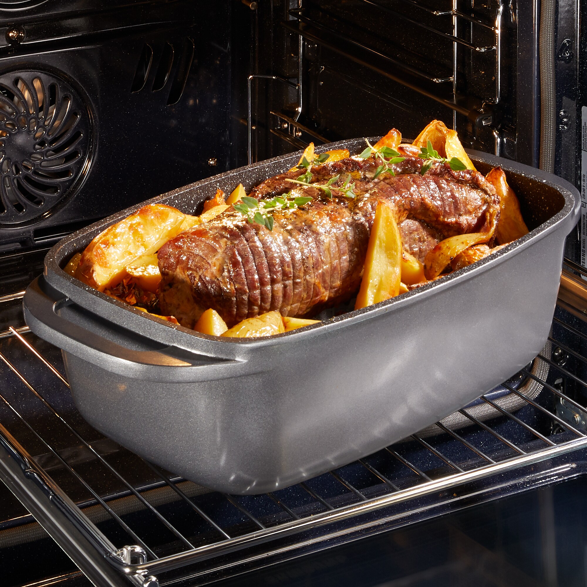 STONELINE® Bräter 40 x 22 cm mit Deckel, Backofen und Induktion geeignet, Antihaftbeschichtung, grau