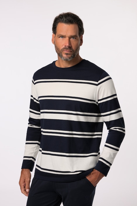 Schlafanzug, Homewear, langer Zweiteiler, geringeltes Langarmshirt, lange Hose, bis 8 XL