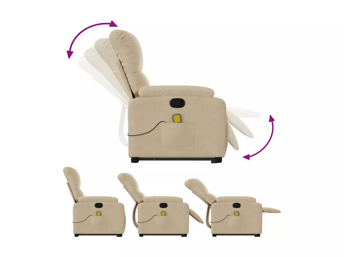 Fauteuil inclinable massant crème tissu microfibre