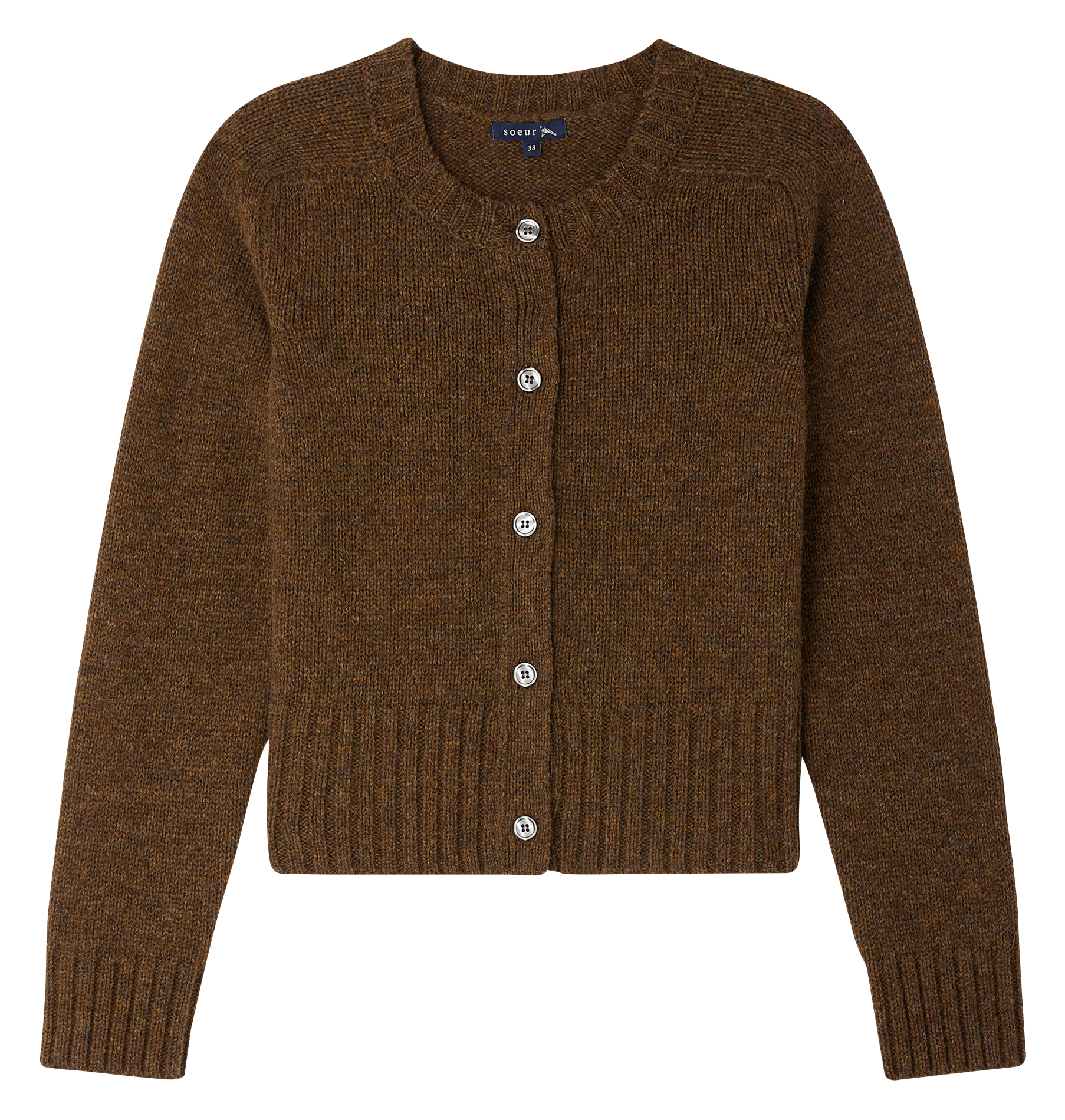 LYNE - Gilet col rond en maille | Marron