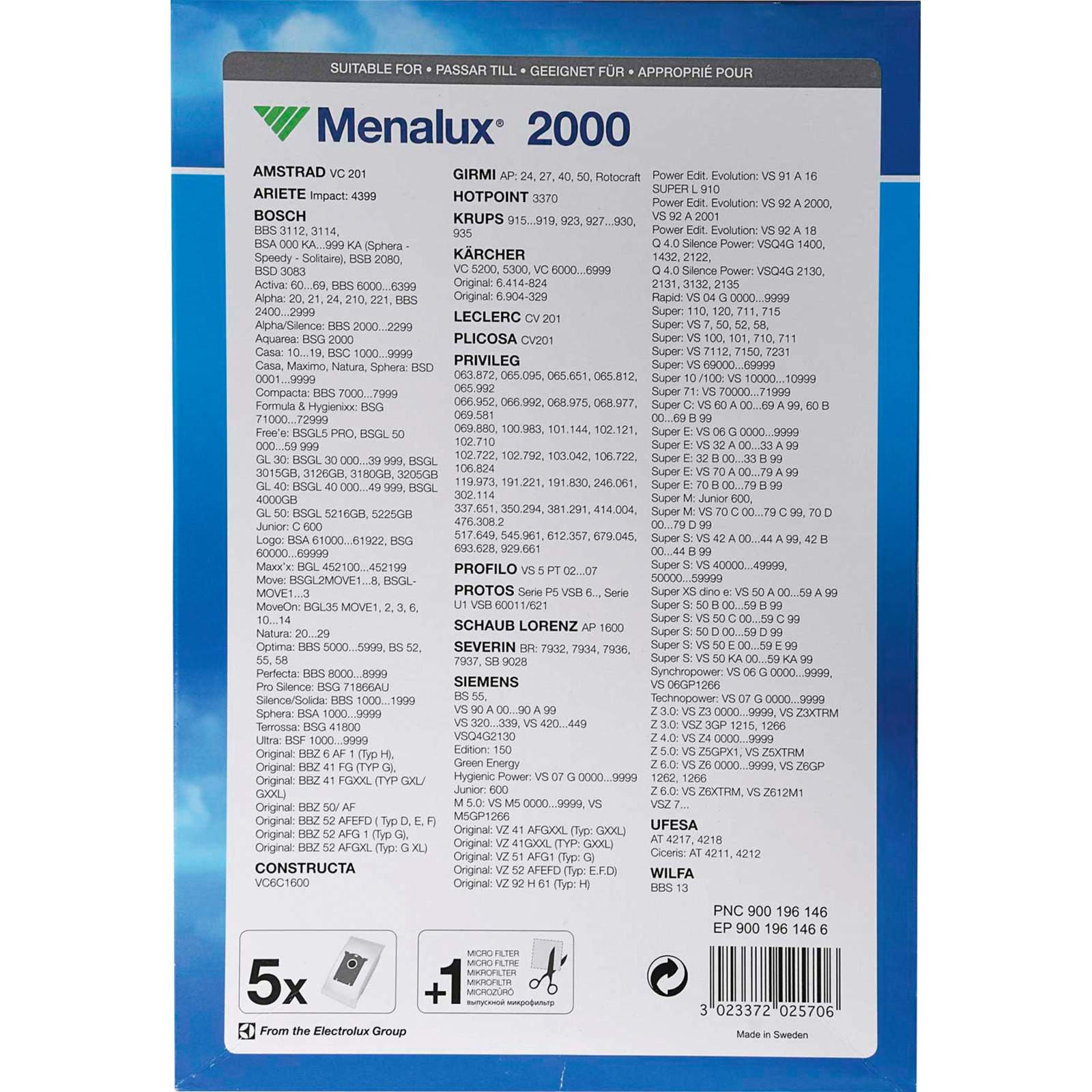 Menalux Staubbeutel 2000