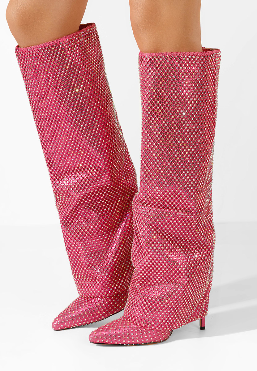 Bottes hautes à talon fin fuchsia Josely