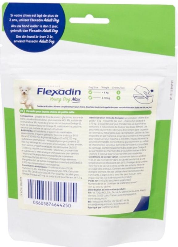 Flexadin - Young Dog Mini - Kauwbrokjes - 60 Stuks - Ondersteuning Gewrichten Voor Jonge Honden