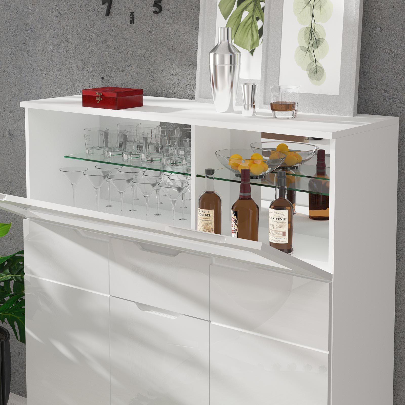 Barschrank HILTON - weiß Hochglanz - 120 cm