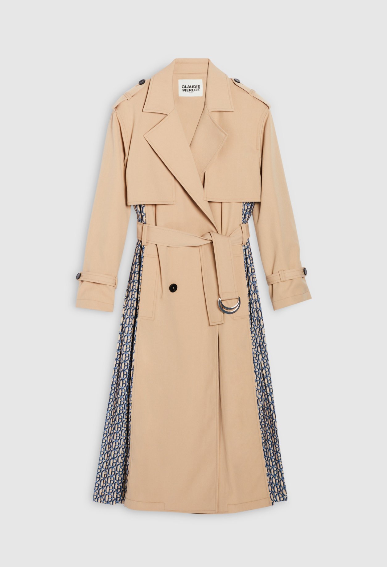 Trench mi-long plisse monogramme beige
