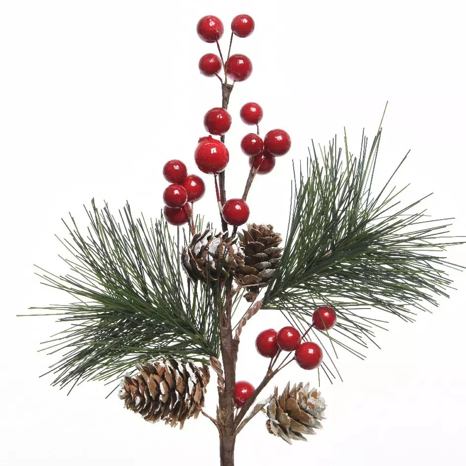 Branche de sapin et baie (30 cm) Sous-bois Rouge