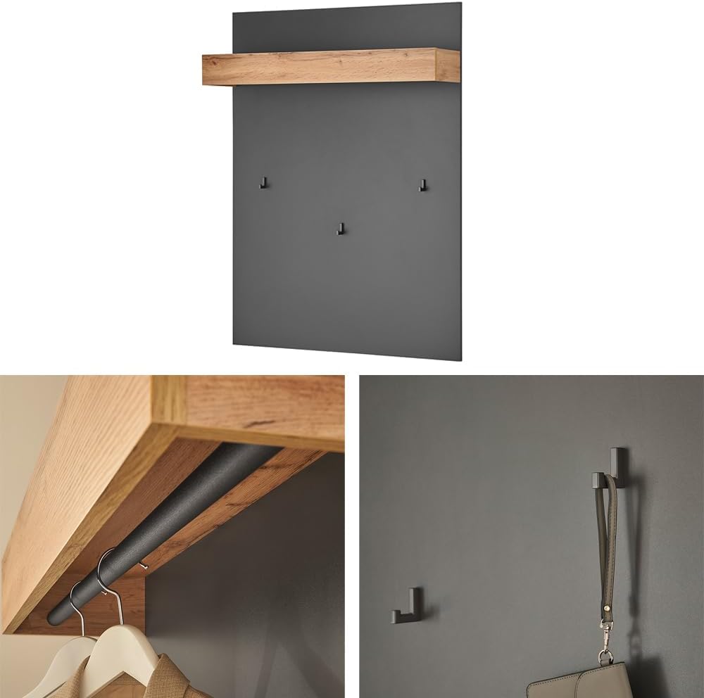 Lomadox Garderoben Set in anthrazit mit Eiche, 4-teilig modern