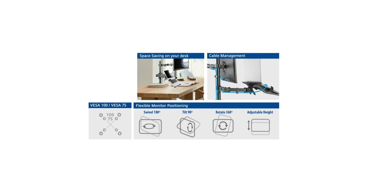ACT ConnectivityMonitorarm met laptophouder, 1 scherm bevestiging  (Zwart)