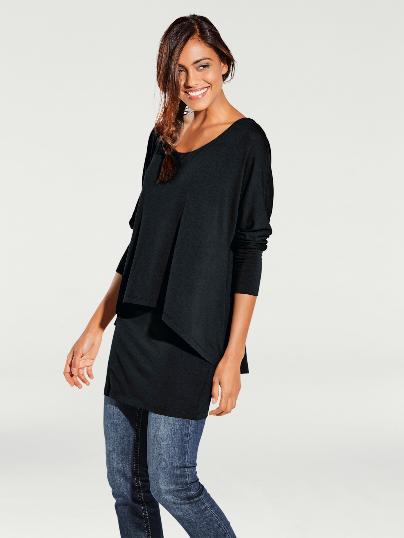 T-shirt à encolure ronde look décontracté tendance, manches chauve-souris