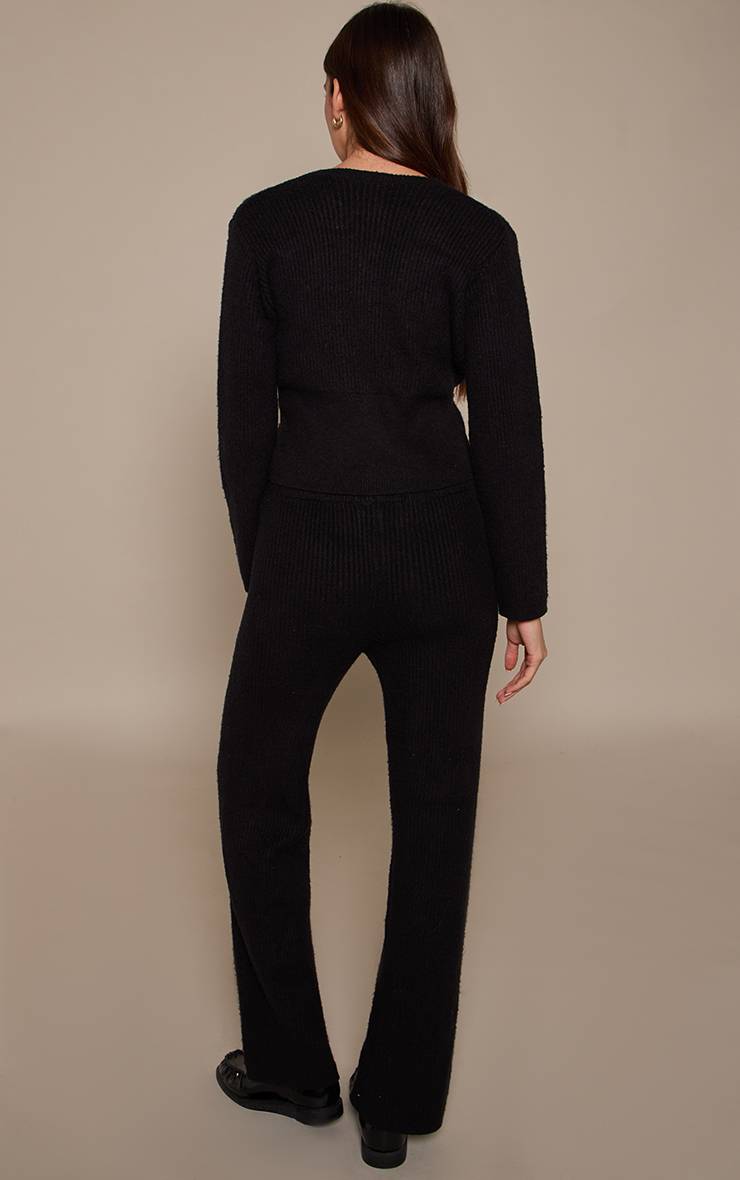 Noir Pantalon Large En Maille Brossée