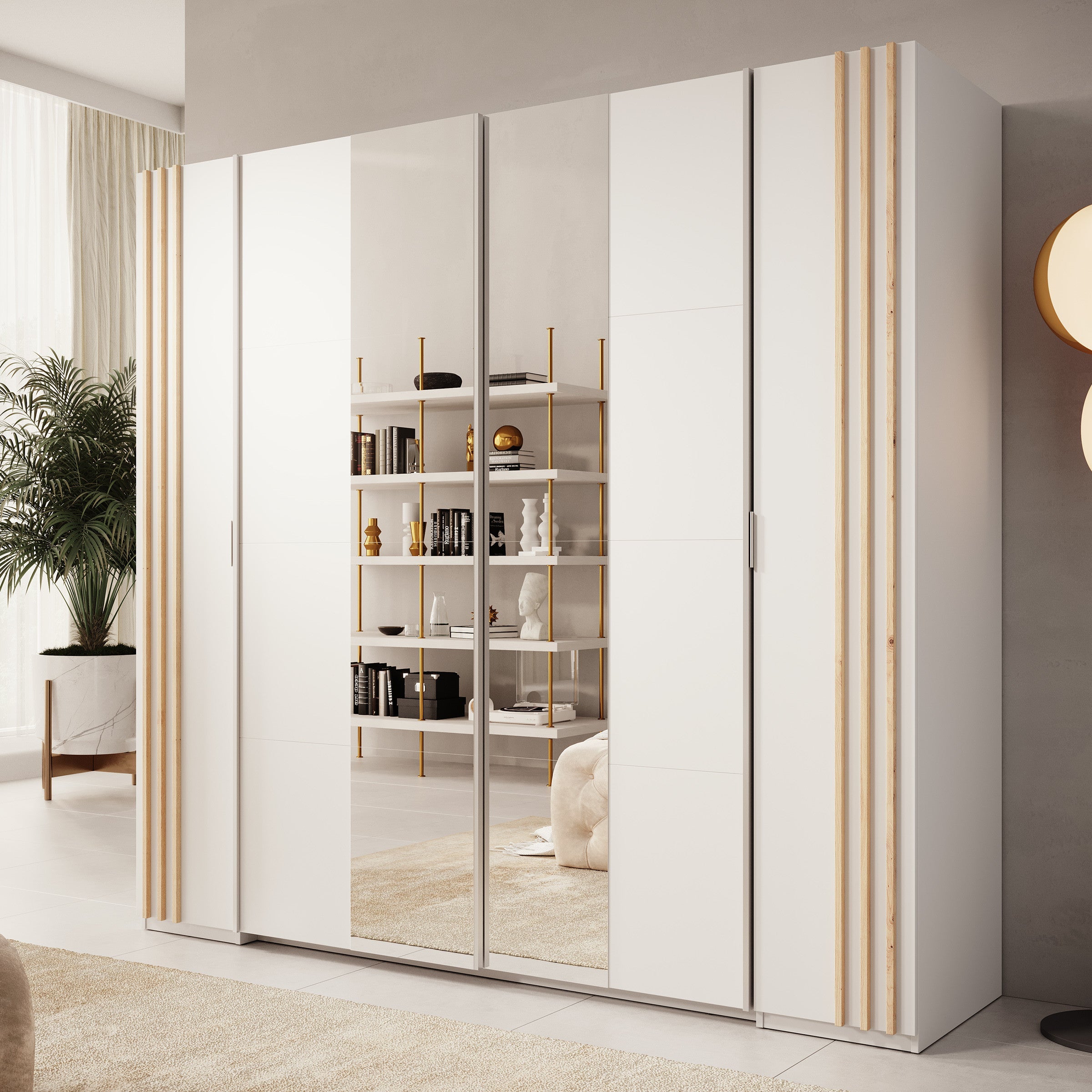 Meubella - Kledingkast Franklin - Wit - 220 cm - Met spiegel