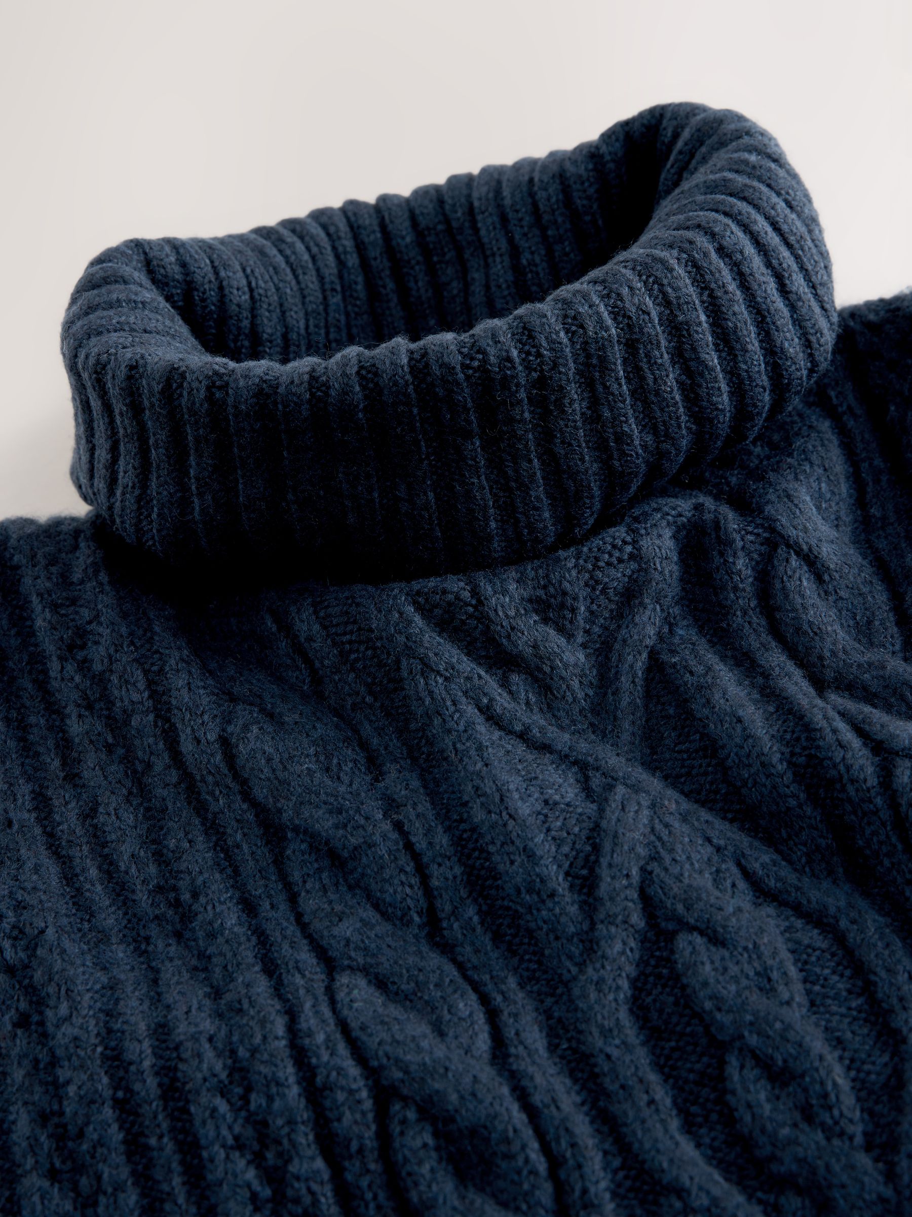 Marineblauw - Kabelponcho met rolkraag