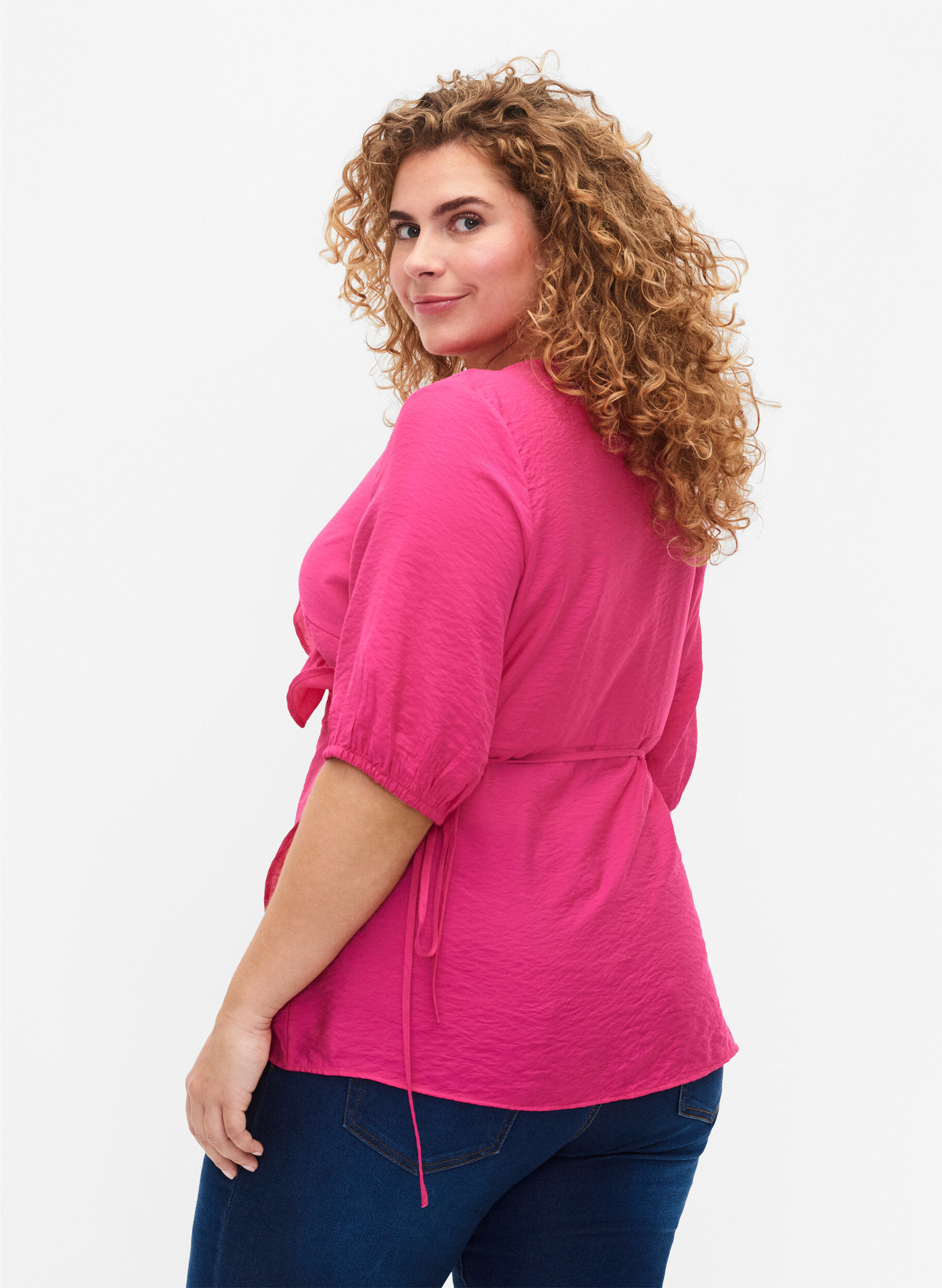 Wrap bluse i viskose med 1/2 ærmer