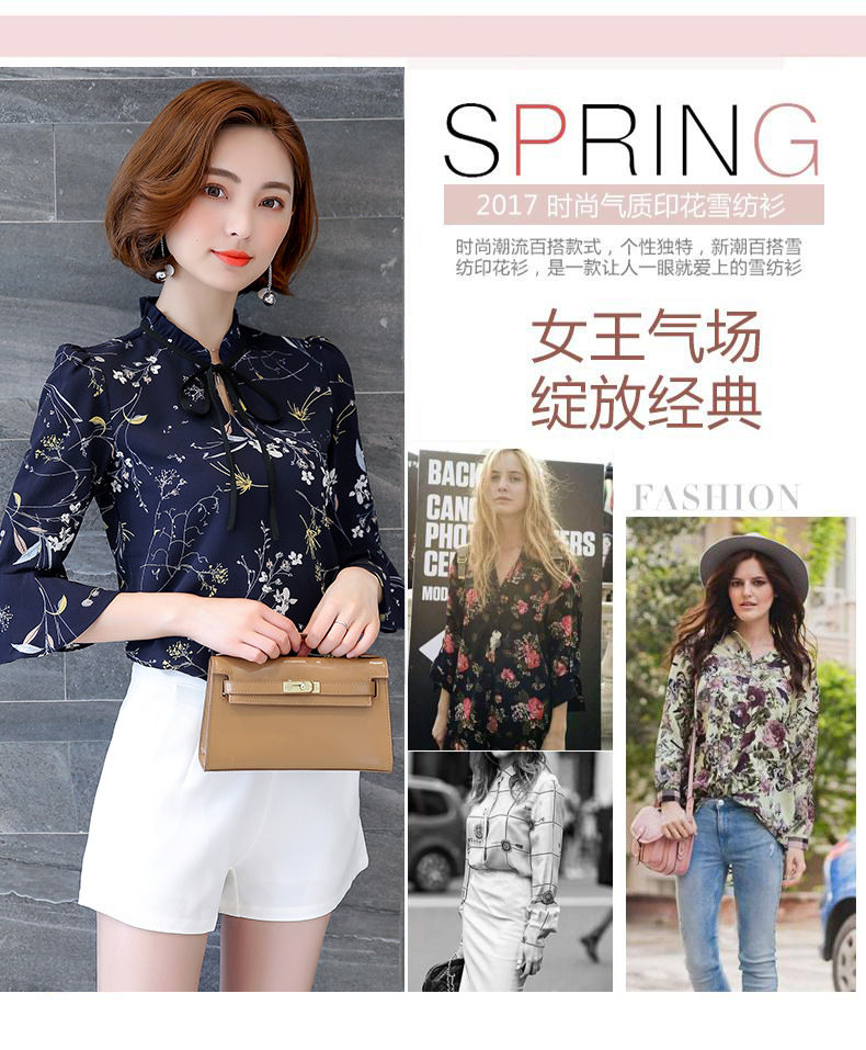 Moon City - Blouse van chiffon met bloemenprint en strik op de elleboog