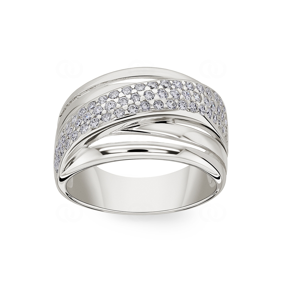 Damenring 925 Silber rhodiniert mit Zirkonia pavé