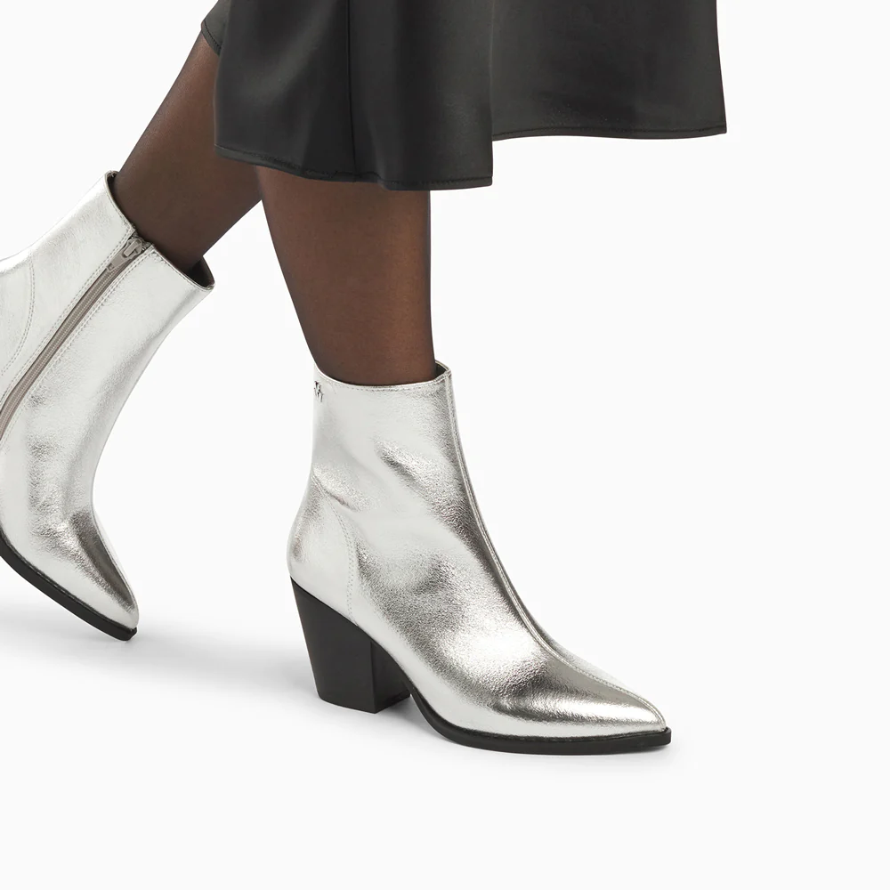 Bottines-Bottines santiags Dina argent à talon