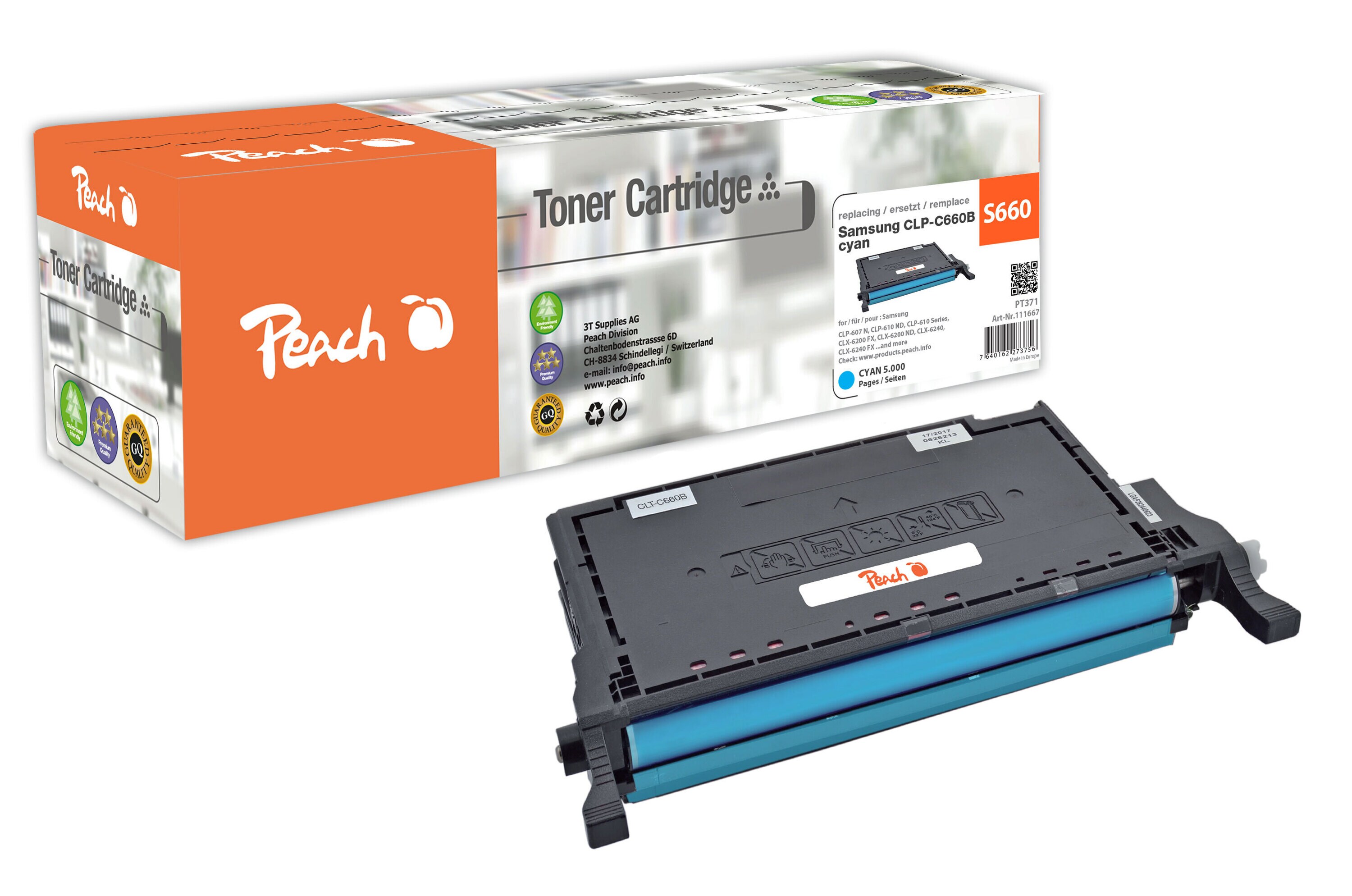 Peach S660Toner XL cy ersetzt Samsung CLP-C660B/ELS, ST885A für z.B. Samsung CLP -607 N, Samsung CLP -610 ND, Samsung CLP -610 (wiederaufbereitet)