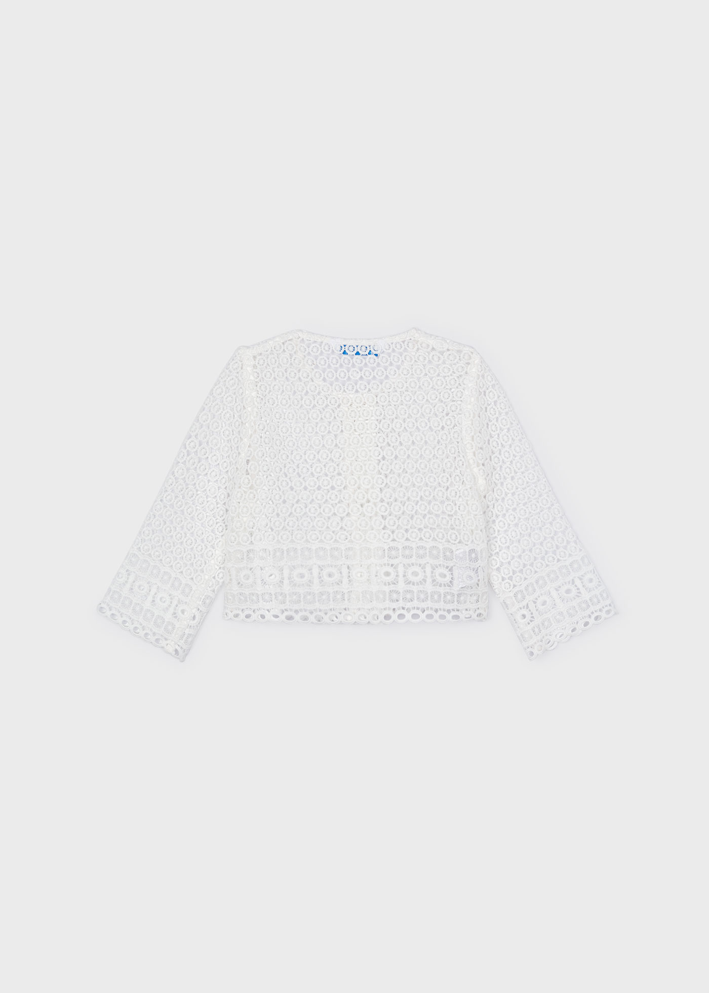 Jaqueta feminina de guipure, cor branco-creme