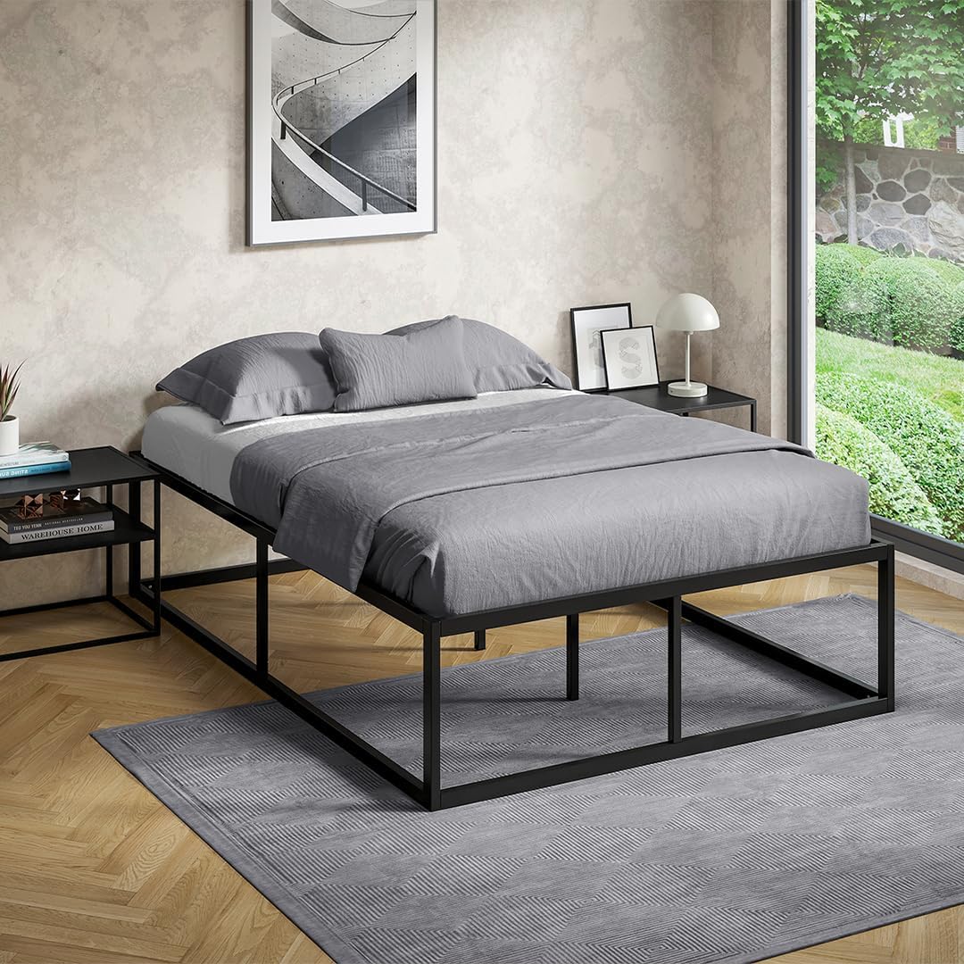 skølm Bragi Metallbett 140x200 cm – Bett aus Metall mit Lattenrost – stabiles Metall Bettgestell Schwarz – Bettrahmen geeignet als Doppelbett – Doppelbettgestell 45 cm hoch – Gästebett mit Stauraum