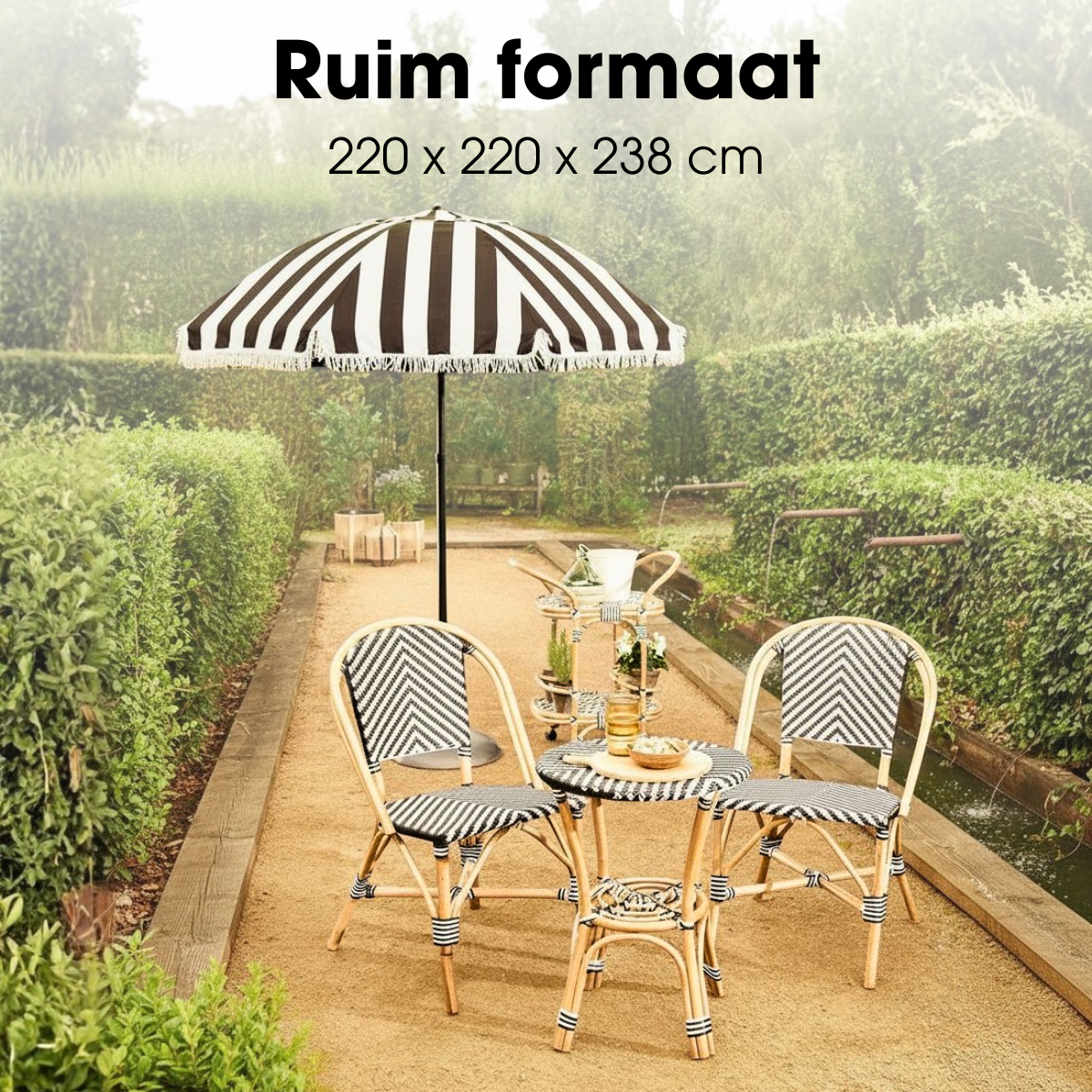 Mica Decorations Parasol Osborn Zwart Wit 238 x d220 cm