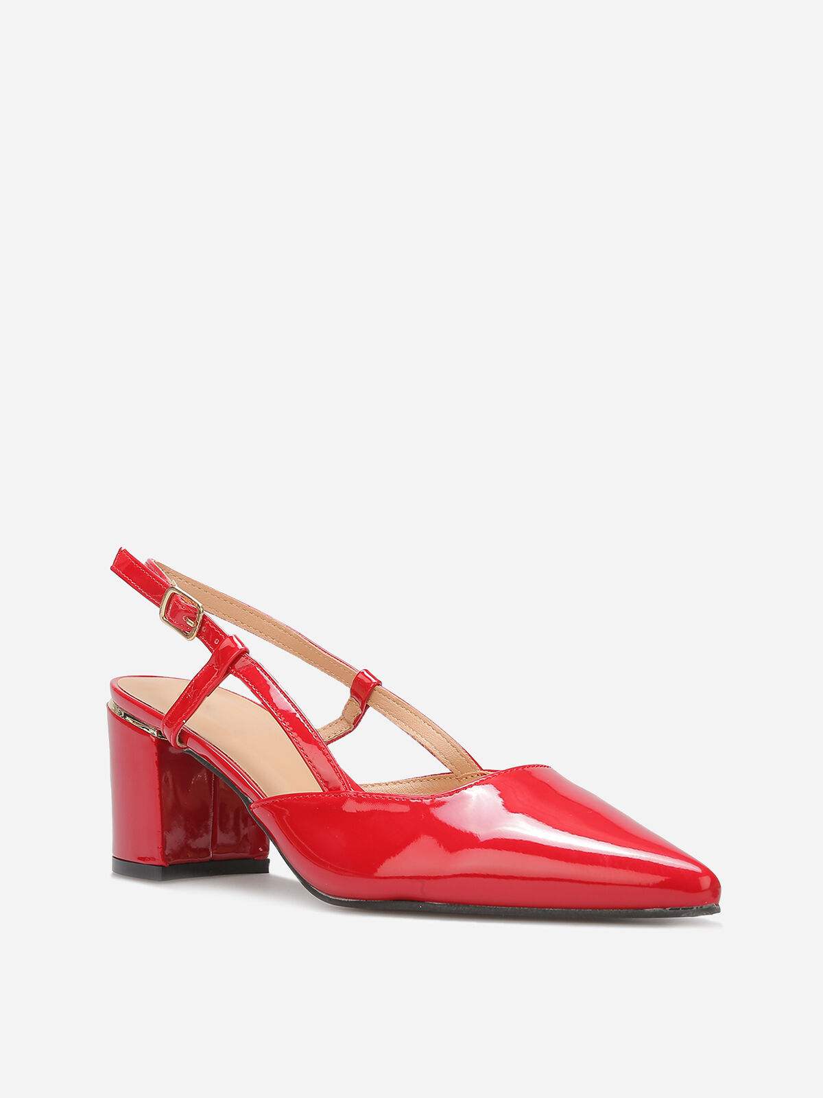 Escarpins slingback vernis à détails dorés- Rouge