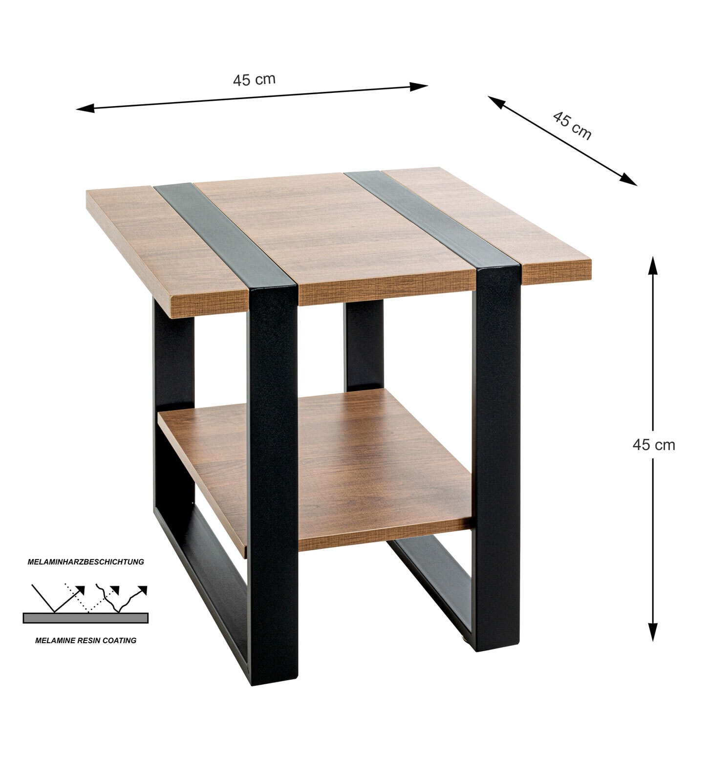 Beistelltisch 45 x 45 cm Schwarz/ Eiche dunkel