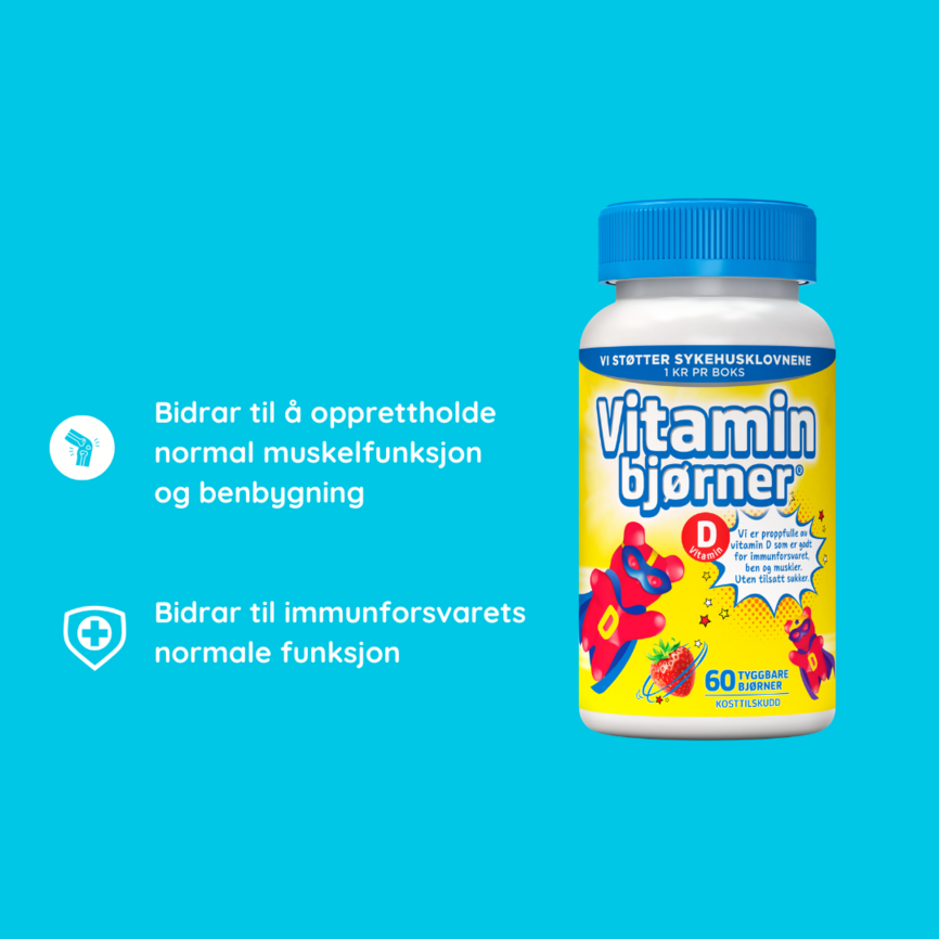 Vitaminbjørner D-vitamin tyggetabletter jordbærsmak 60 stk