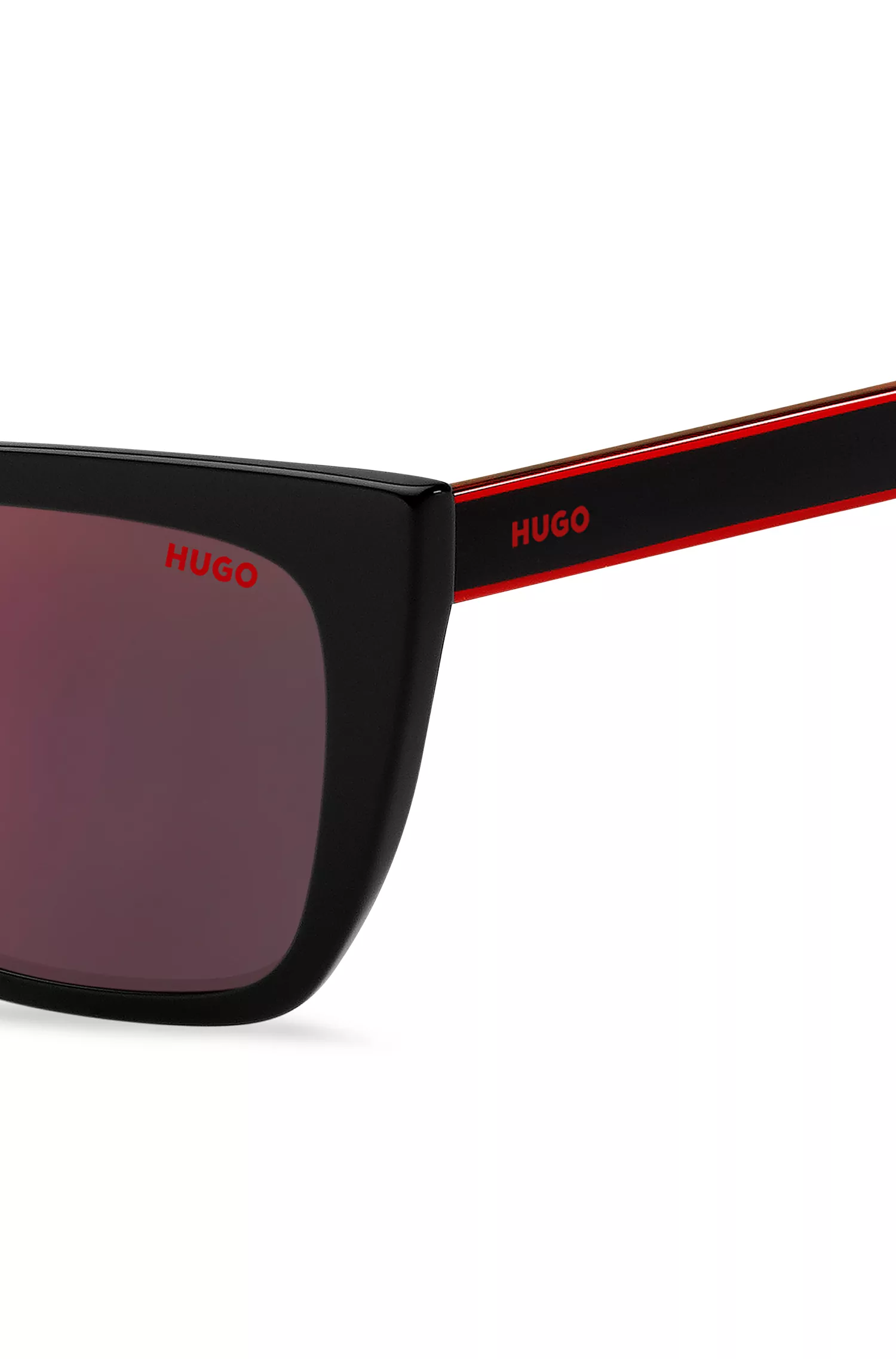 Óculos de sol HUGO Red-Two-tone em acetato vermelho e preto e carbono.