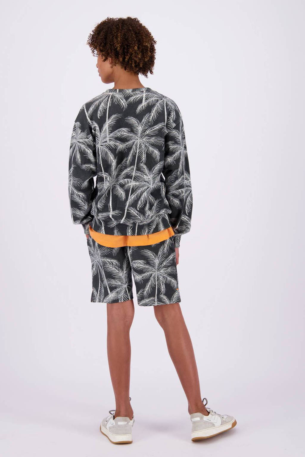 Vingino sweatshort met all over print grijsblauw/lichtgrijs