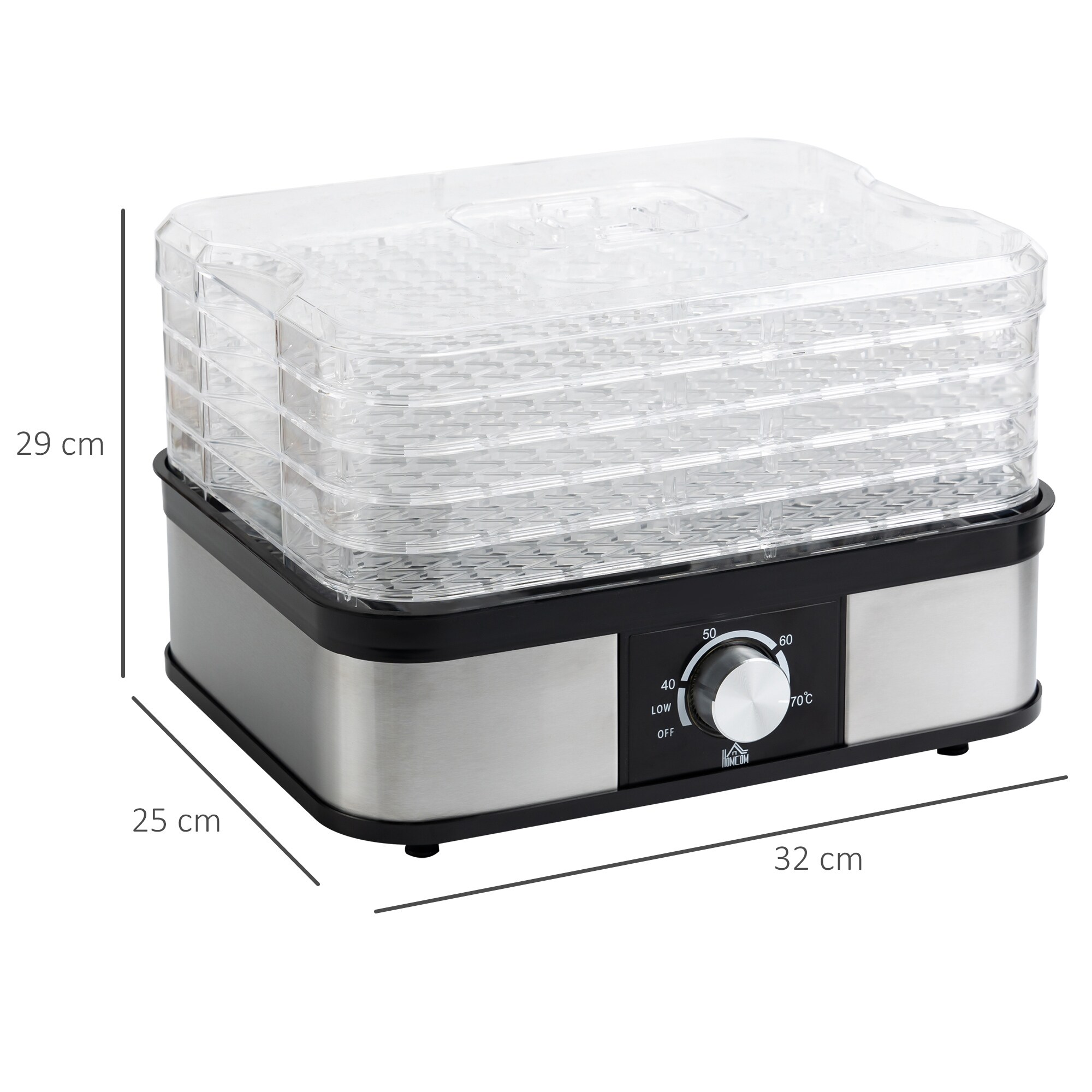 HOMCOM Dörrgerät mit Temperaturregler silber 32L x 25B x 29H cm
