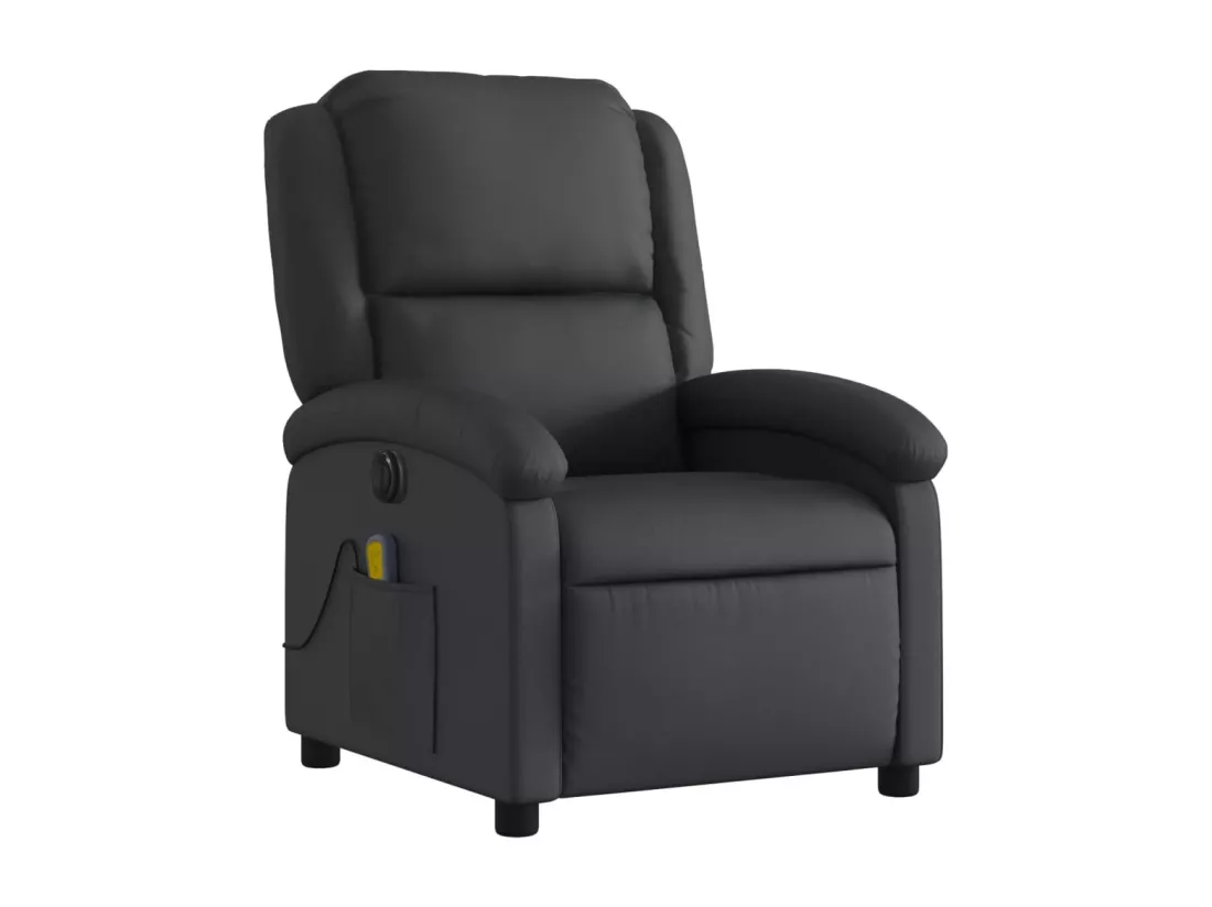 Fauteuil massant inclinable électrique noir cuir véritable