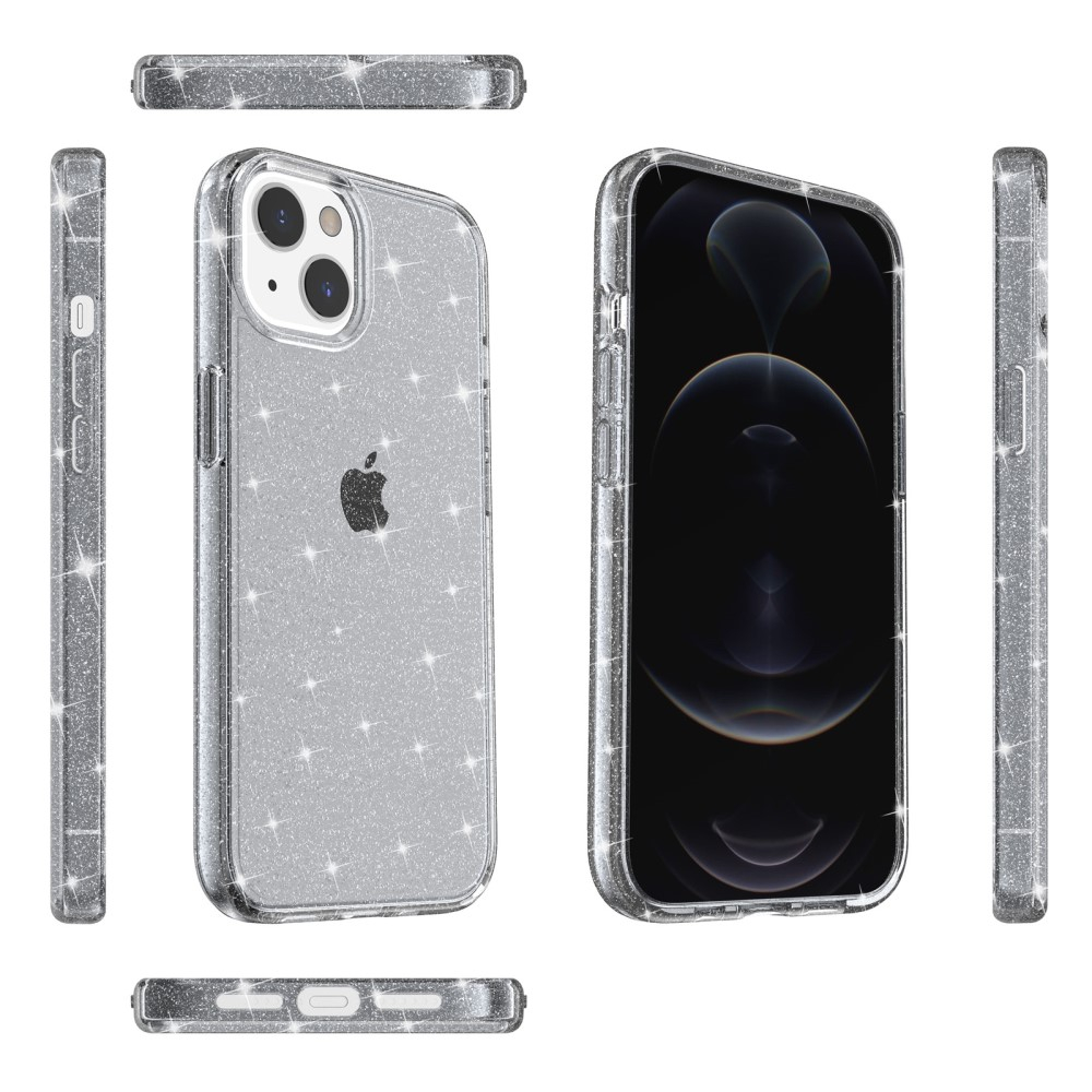 iPhone 14 Hybrid Hardcase Schutzhülle im Glitzer Design - Grau / Transparent
