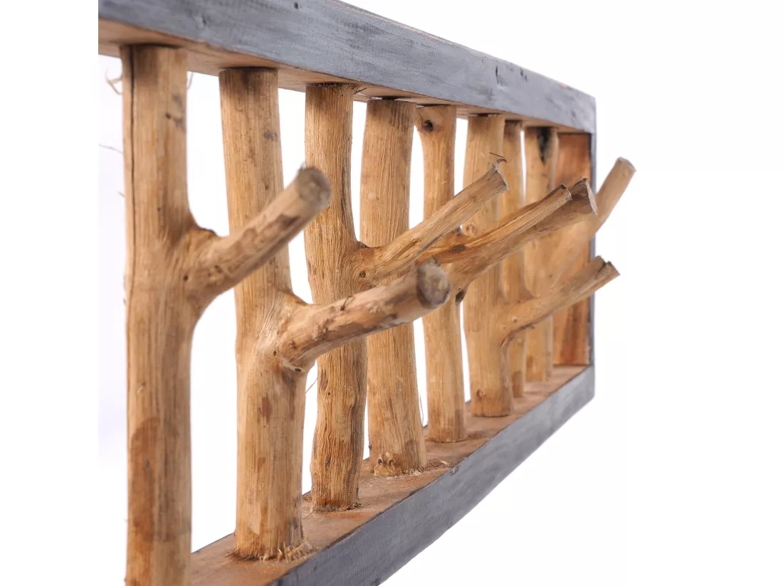 PORTE-MANTEAU MURAL TREIBHOLZ UNIKAT 80 Bois de recyclage massif, pour 16 bouteilles, avec tiroir 04 schwarz-natur
