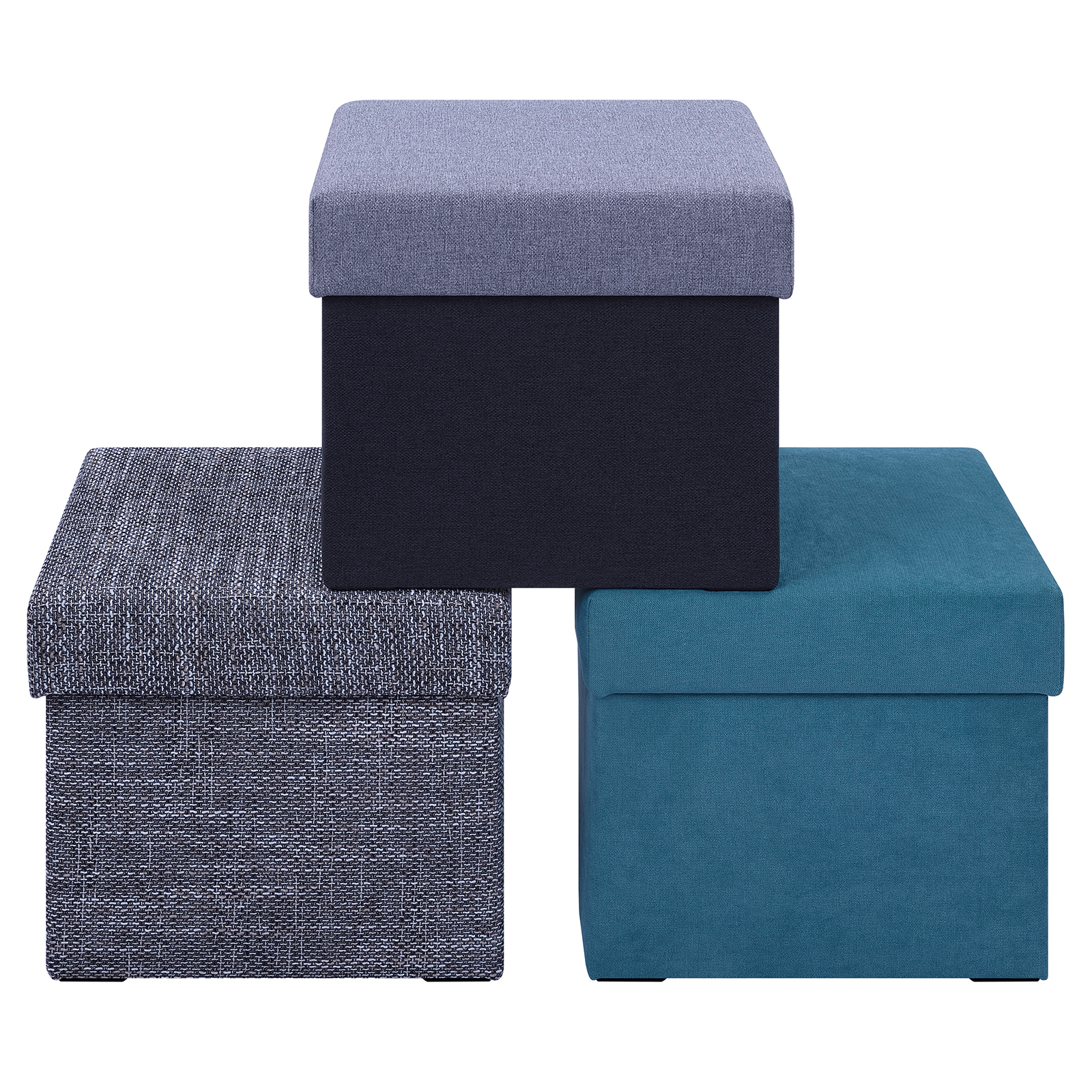Polsterhocker - anthrazit-grau - Strukturstoff - mit Stauraum