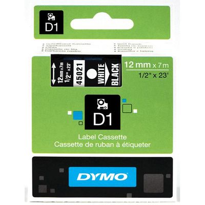Dymo D1 - Ruban d'étiquettes auto-adhésives - 1 rouleau (12 mm x 7 m) - fond noir écriture blanche