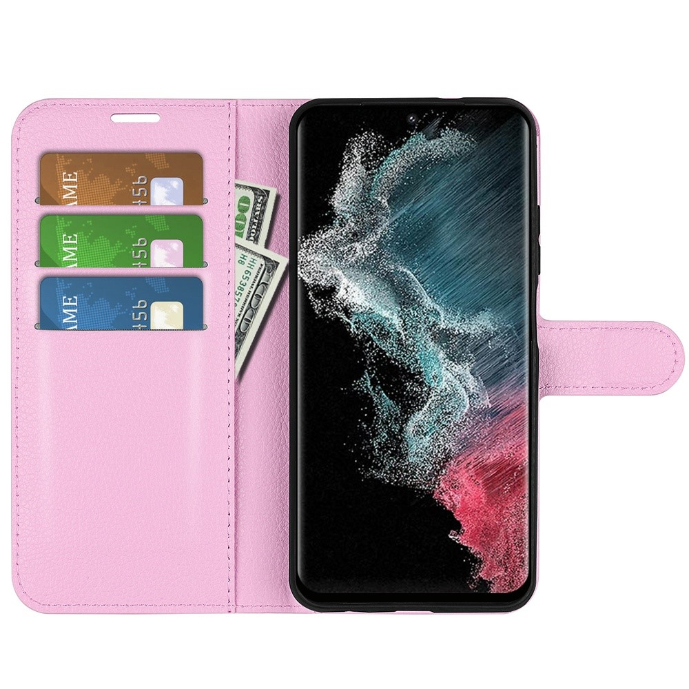 Samsung Galaxy S23 Ultra 5G Leder Tasche Flip Cover Litchi Look - Rosa