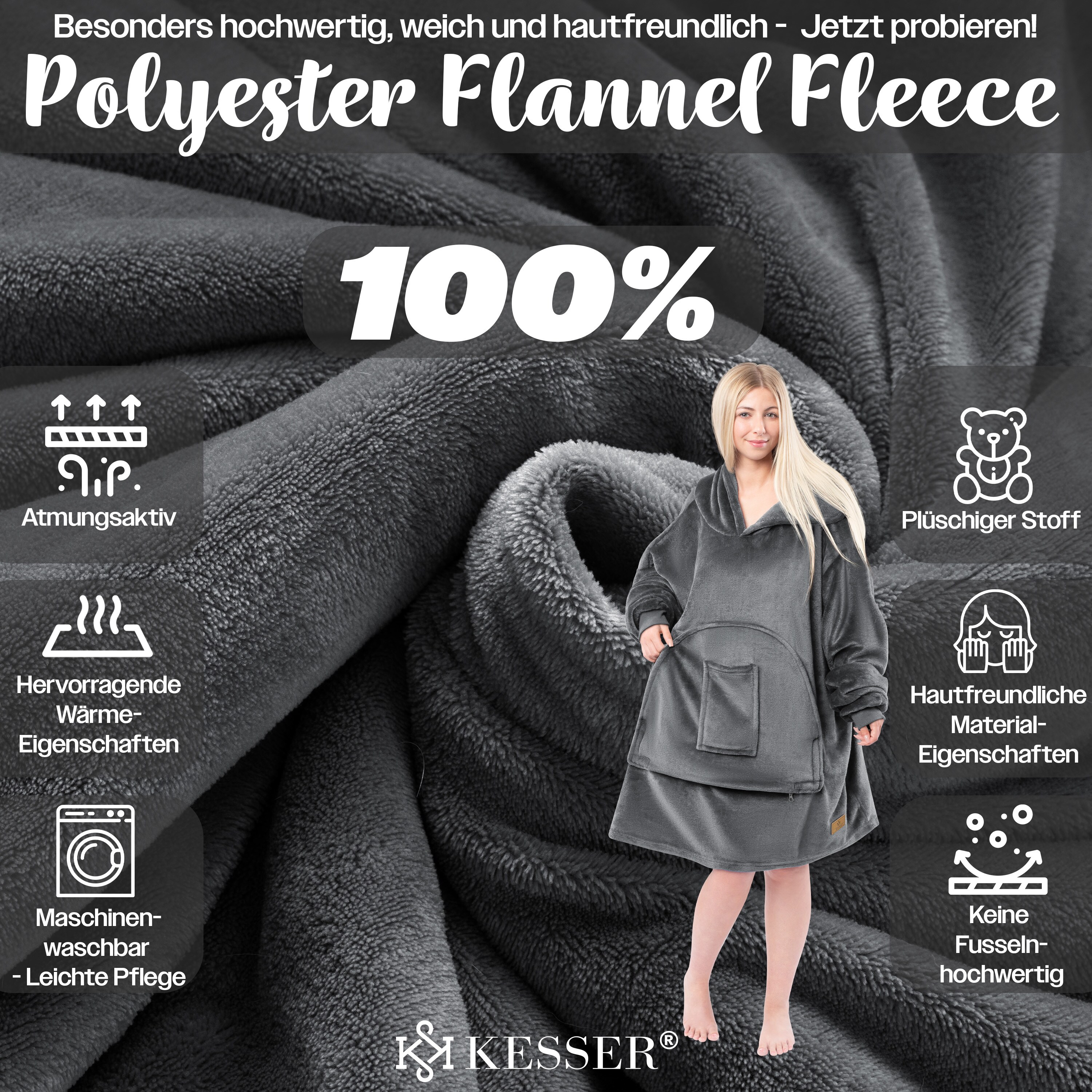 KESSER® Hoodie Decke Kuscheldecke mit Ärmeln Deckenpullover Vielseitig Tragbare Decke zum Anziehen für Damen & Herren, Sweatshirt Warm Kuschelpullover Erwachsene weich Ärmeldecke Oversize