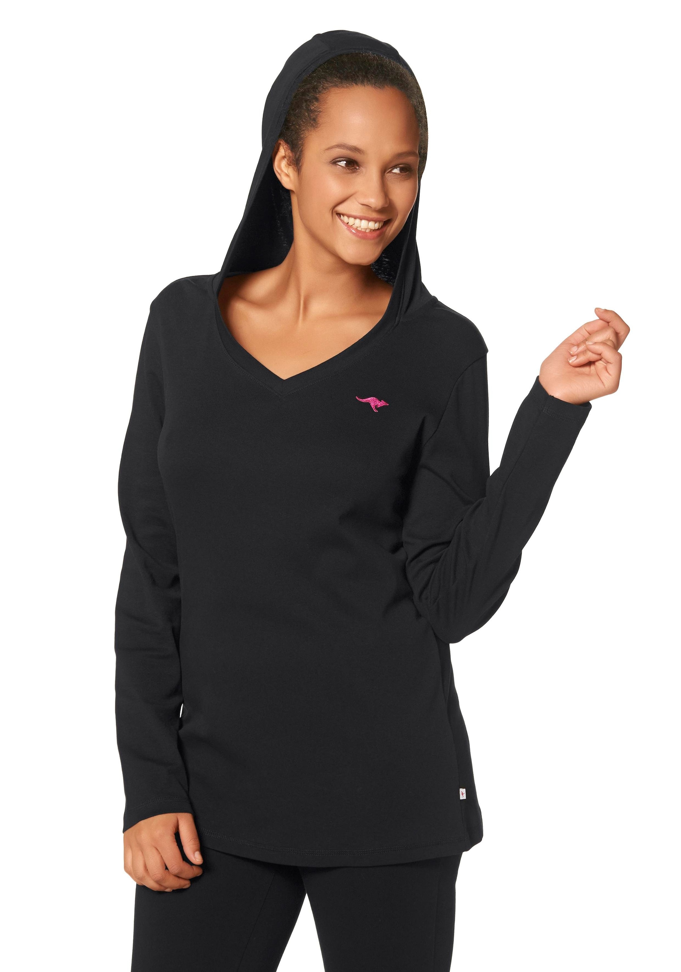 KangaROOS Kapuzenshirt , Langarm,  V-Ausschnitt,  aus 100% Baumwolle, grosse Grössen